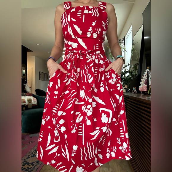 1960’s Lanz Patterned Dress; Vintage Fit and flare Floral MIDI Dress w pockets S - Picture 6 of 13